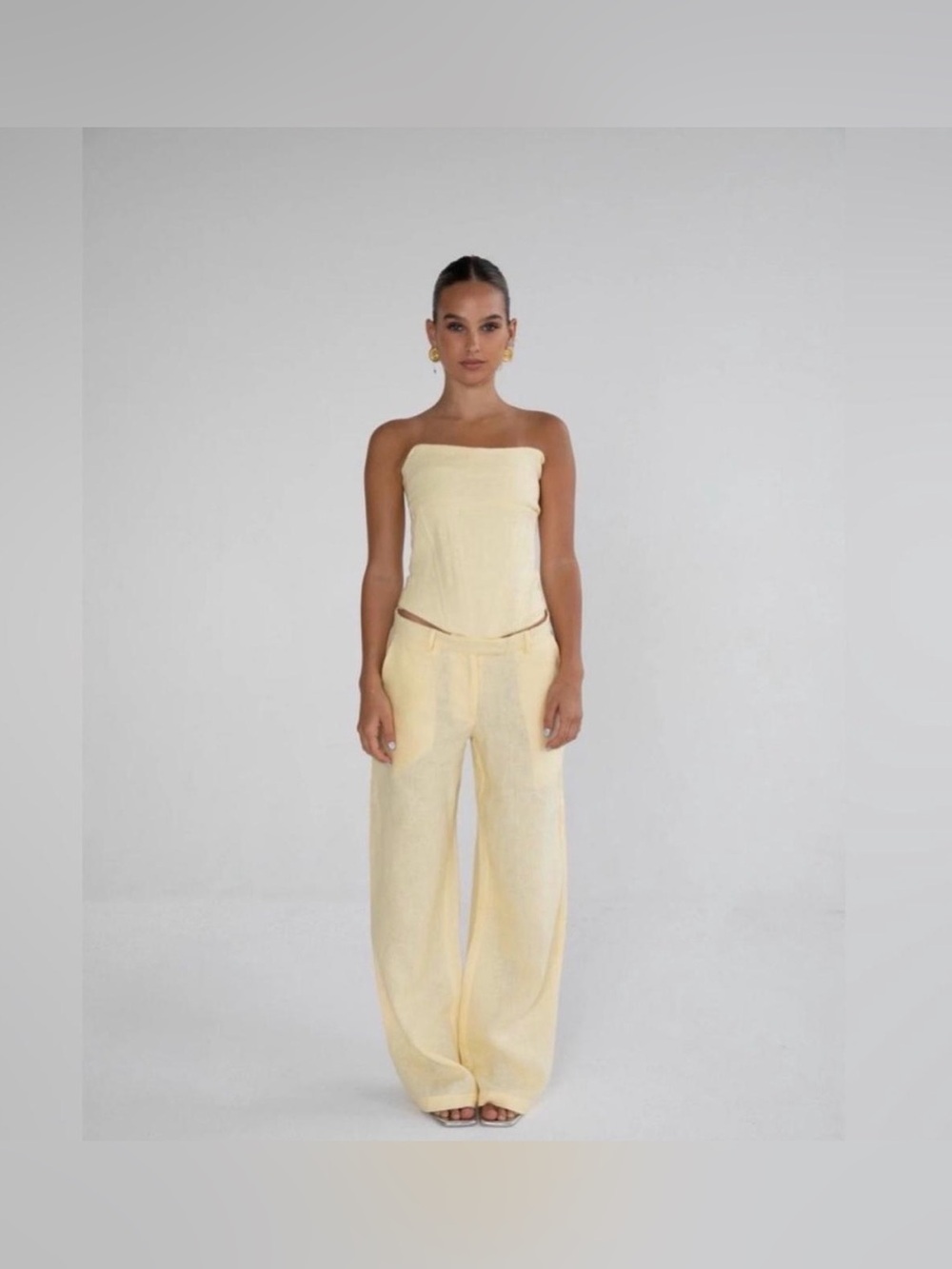 HNTR The Label Small Light Yellow Wide Leg Linen Pants